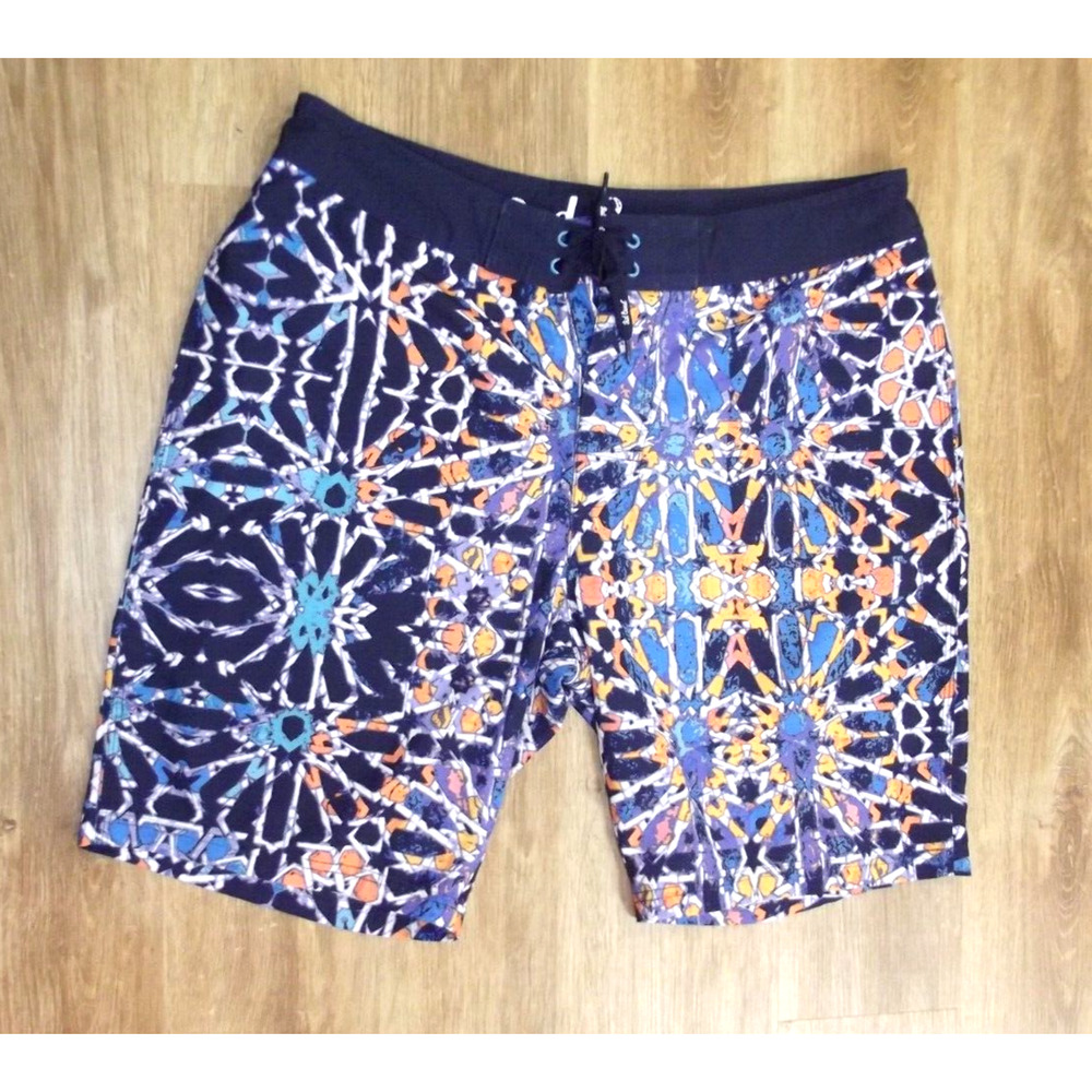 Red Camel Mens SWIM TRUNKS Board Shorts - Size 36 Blue Orange Print Drawstring